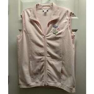 Country Store Catalog Womens Size 2X Light Pink Floral Embroidered Full Zip Vest